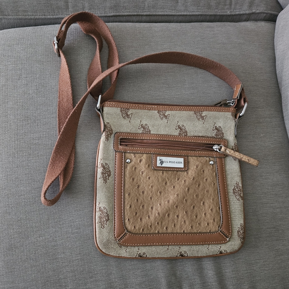 US Polo Assn. brown canvas pleather crossbody bag
